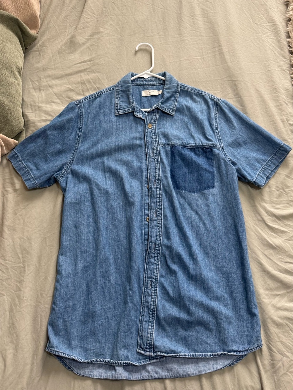 Topman Light Blue Short-Sleeve Denim Button-Up Shirt